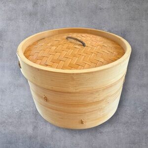 2 Tier Natural Bamboo Asian Steamer Basket 10"  Dumpling Bun Shrimp Crab Steamer